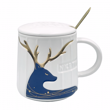Cani Ceramica - Cana cu capac NICE TIME, Albastru, 350ml