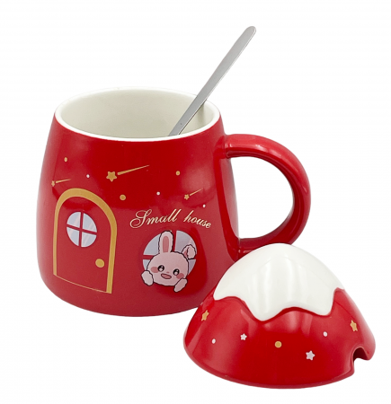 Cana cu capac SMALL HOUSE, Rosu, 300ml [1]