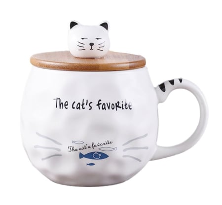 Cani Ceramica - Cana cu capac, PISICA ABBY FISH, 380ml