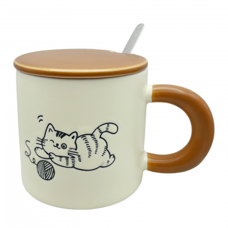 Cani Ceramica - Cana cu capac, PISICA IZZY, 350ml
