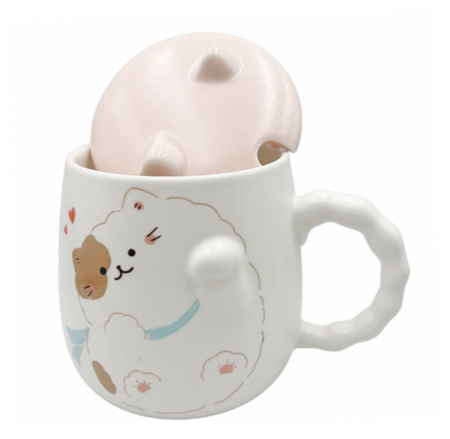 Cana cu capac, PISICA MILTON cu esarfa, Roz, 350ml [1]
