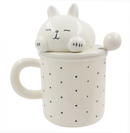 Cani Ceramica - Cana cu capac, PISICA RUDY, 400ml