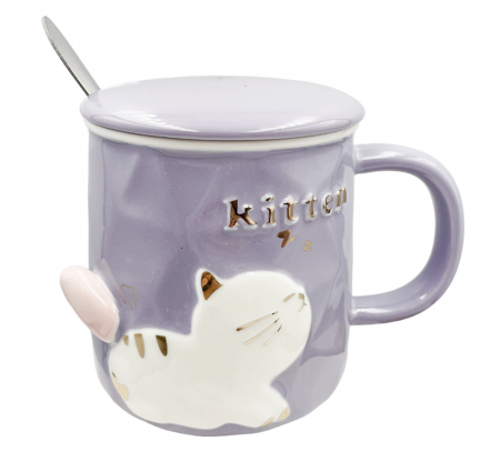 Cani Ceramica - Cana Pisica SHEEBA cu capac, Mov, 325ml