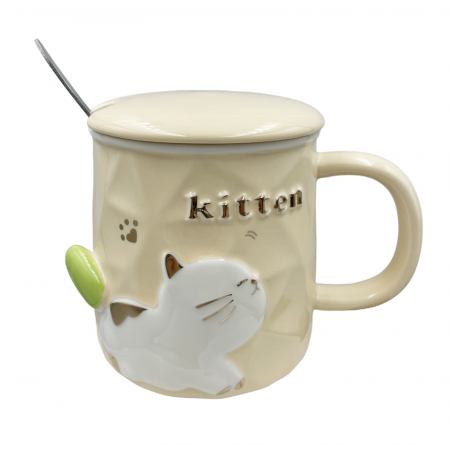 Cani Ceramica - Cana Pisica SHEEBA cu capac, Crem, 325ml