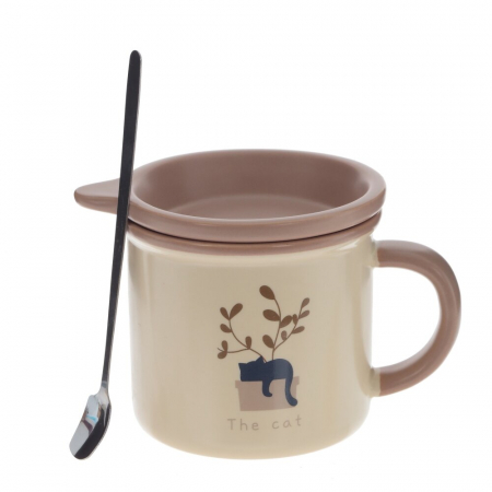 Cani Ceramica - Cana cu capac, PISICA SIMBA, 350ml