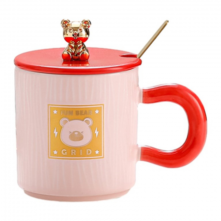 Cani Ceramica - Cana cu capac URSULET BARNY, Roz, 320ml