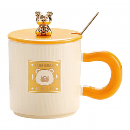 Cani Ceramica - Cana cu capac URSULET BARNY, Crem, 320ml