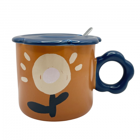 Cani Ceramica - Cana cu capac BLOOM, Maro, 250ml