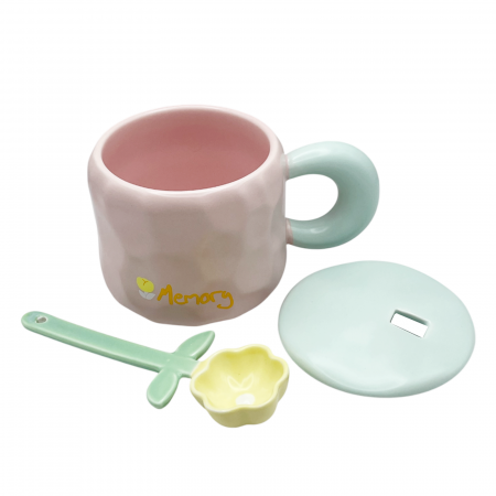 Cana ceramica LUCKY, Cu lingurita floare si capac, 425 ml [1]