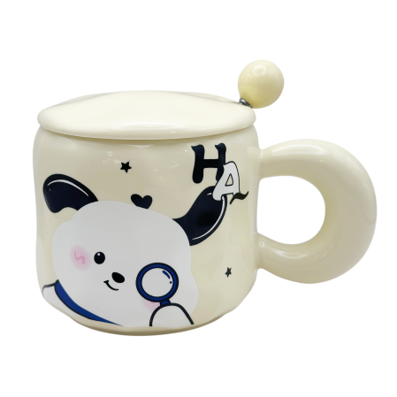 Cani Ceramica - Cana cu catel FUNNY PUPPY - Crem - Cu capac din ceramica