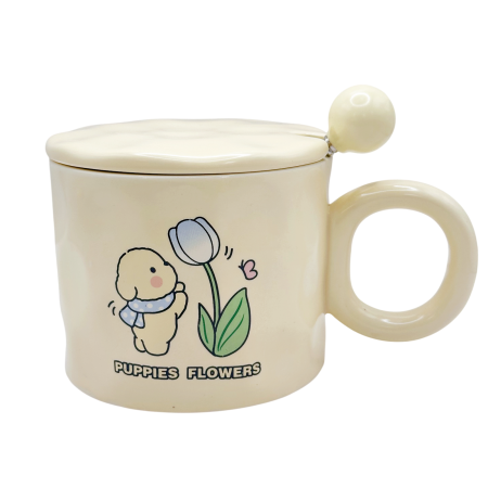 Cani Ceramica - Cana cu catel GENTLE PUPPY - Crem - Cu capac din ceramica