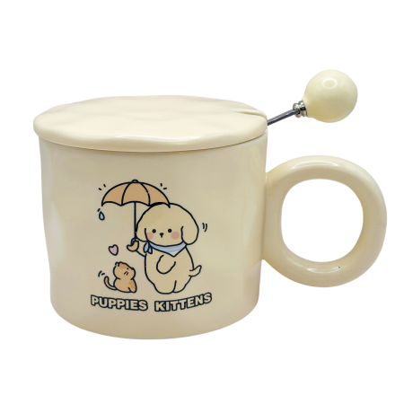 Cani Ceramica - Cana cu catel CUTE PUPPY - Crem - Cu capac din ceramica