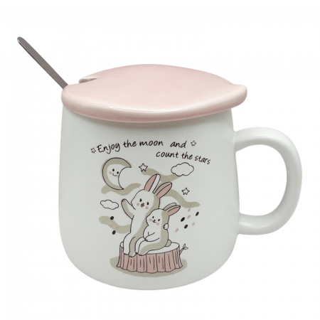 Cani Ceramica - Cana cu Iepure FIFFY, 350ml, Cu capac si lingurita