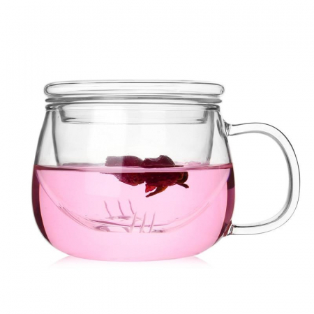 Servire Ceai & Cafea - Cana de ceai NILS din sticla borosilicata, 350 ml, Cu infuzor si capac