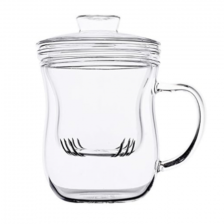 Cana de sticla borosilicata NILS, Cu infuzor si capac, 400ml