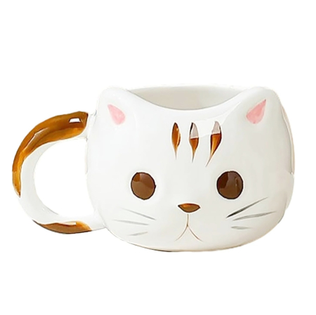 Servire Ceai & Cafea - Cana ceramica 3D Pisica Alb-Maro – 430 ml