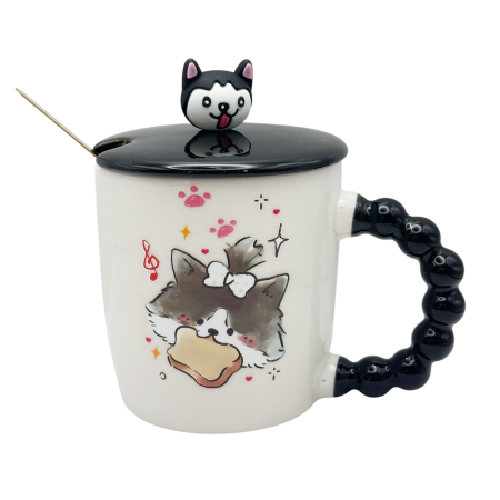 Servire Ceai & Cafea - Cana cu Pisica 3D CUTE CAT - 325 ml - Set cu capac si lingurita