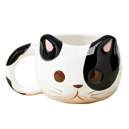 Servire Ceai & Cafea - Cana ceramica 3D Pisica Alb-Negru – 430 ml