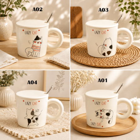 Cana cu Pisica LAZY CAT - Set cu capac si lingurita [3]