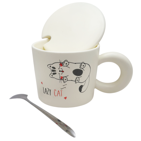 Cana cu Pisica LAZY CAT - Set cu capac si lingurita [1]
