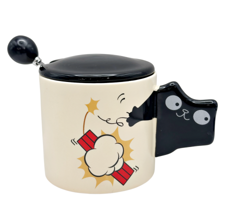 Servire Ceai & Cafea - Cana cu Pisica Neagra YOGI, Set cu capac si lingurita