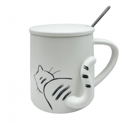 Cani Ceramica - Cana cu capac, Pisica 3D Rudy, 350ml