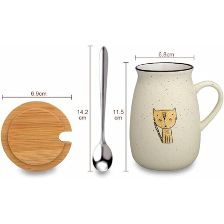 Cana cu Pisica SHONY, 350 ml, Cu capac si lingurita [2]