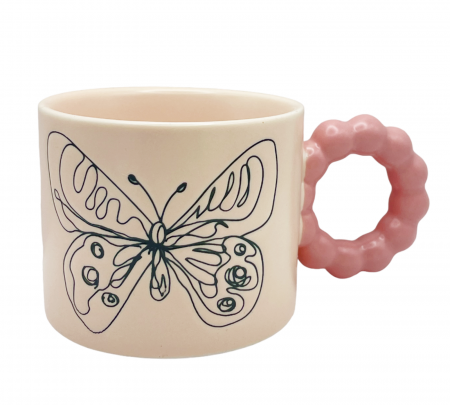 Cani Ceramica - Cana de cafea BUTTERFLY, Roz, 350ml