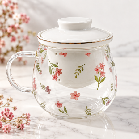Cani Sticla Borosilicata - Cana de ceai NILS 350 ml - Sticla termorezistenta, Cu infuzor si capac