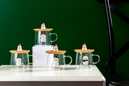 Cana din Sticla cu Capac din Bambus și Om de Zpada 3D FROSTY [6]