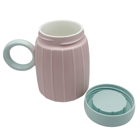 Cana de voiaj PASTEL 480 ml, cu capac, Roz, Ceramica [2]