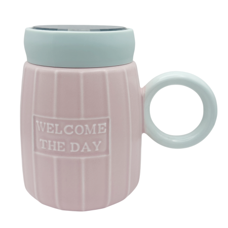 BUCATARIE & SERVIRE - Cana de voiaj PASTEL 480 ml, cu capac, Roz, Ceramica