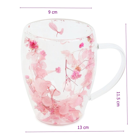 Cana din sticla termorezistenta SAKURA - Cu perete dublu si flori uscate [3]