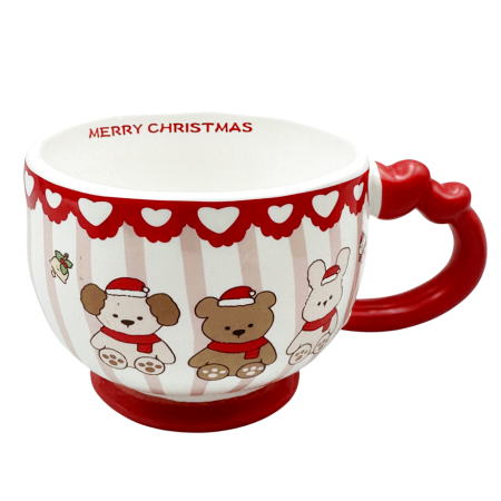 CANI & CESTI CRACIUN - Cană Crăciun cu maner rosu MERRY CHRISTMAS – Model cu Ursulet