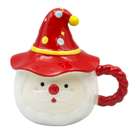 CANI & CESTI CRACIUN - Cană Moș Crăciun cu Pălărie Rosie FUNNY– Ceramică 3D