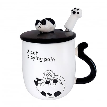 Cani Ceramica - Cana cu capac 3D, PISICA TOM, 400ml