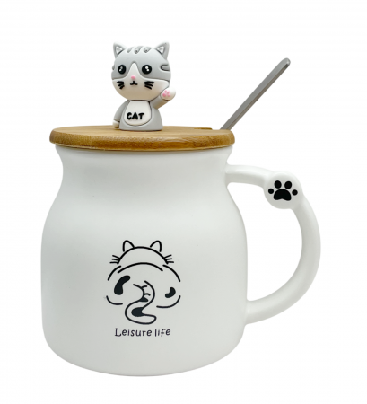 Cani Ceramica - Cana Pisica MOLLY cu capac, Alb, 350ml