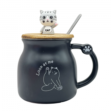 Cani Ceramica - Cana Pisica MOLLY cu capac, Negru, 350ml