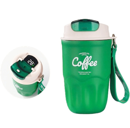 Termosuri - Cana termos verde din otel inoxidabil 360ml, cu afisaj de temperatura