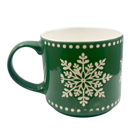 CANI & CESTI CRACIUN - Cană verde cu fulg de zăpadă – decor de iarnă SNOWFLAKE