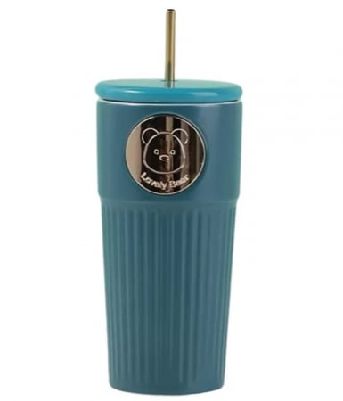 Cani Ceramica - Cana cu capac si pai TEDDY, 500ml