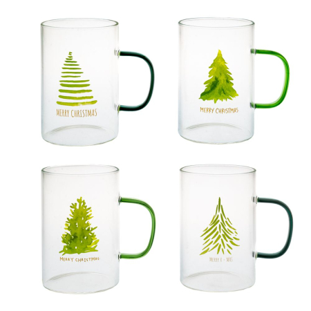 Cană Sticlă MERRY CHRISTMAS cu Brăduț – Model Transparent [3]