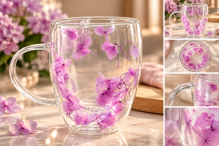 Cana din sticla termorezistenta LILAC - Cu perete dublu si flori uscate [1]