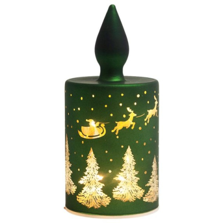 DECORATIUNI LUMINOASE - Candela LED verde cu braduti si reni aurii HARMONY