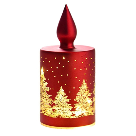 FIGURINE & PLUSURI - Candela LED roșie cu brăduți HARMONY, 14.5cm