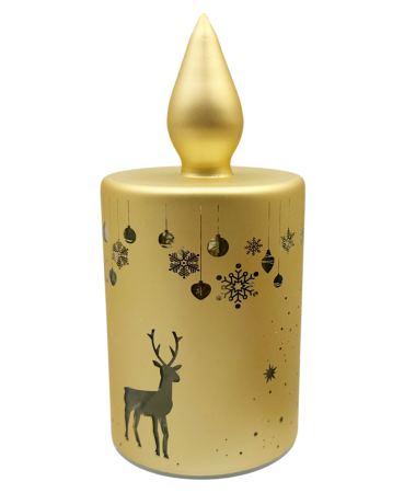 LUMANARI & ULEIURI PARFUMATE CRACIUN - Candela LED aurie cu ren si fulgi de nea HARMONY