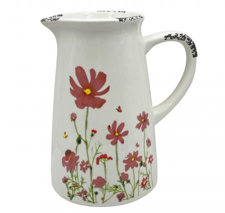 Vaze & Vase Decorative - Carafa ceramica FLOWERS, Alb, 16cm