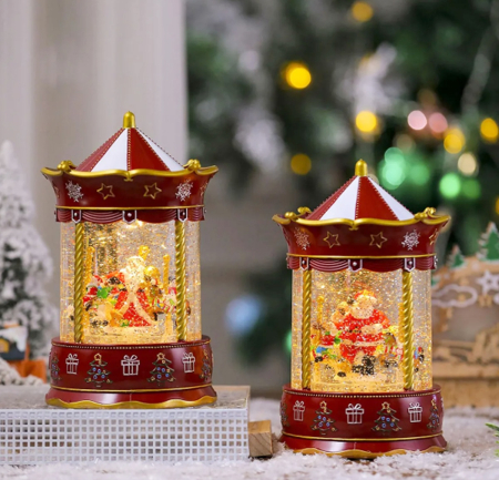 Carusel cu LED, Muzică și Efect Sclipici – Cu Mos Craciun JOY, 25cm [1]