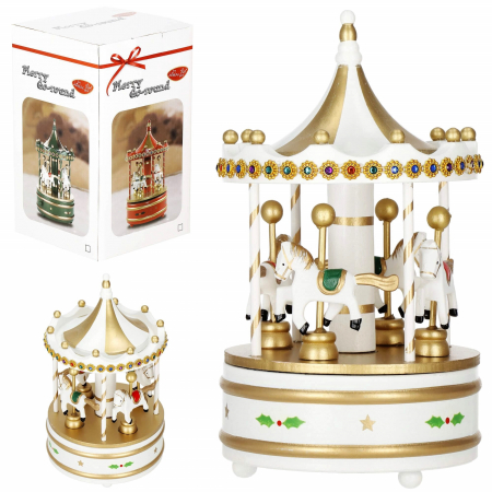 Carusel muzical MERRY GO ROUND, Alb/ Auriu, 13x25cm [3]