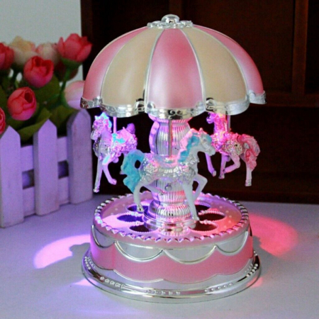 Carusel muzical rotativ cu lumina LED JOY, Roz, 10x16cm [1]